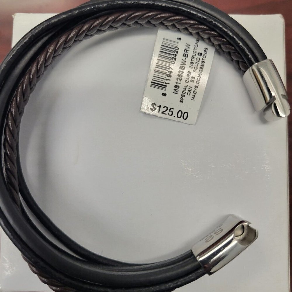 Men's Simone Black/Brown Leather Braided Bracelet In Stainless Steel. 8.5" — image 8 of 8